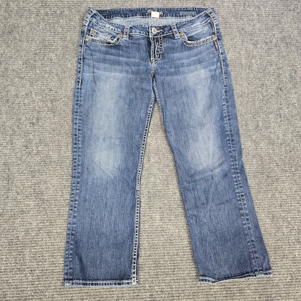 Silver Jeans Santorini Capri Women’s 32x25 Blue Low Rise Thick Stitch Crop